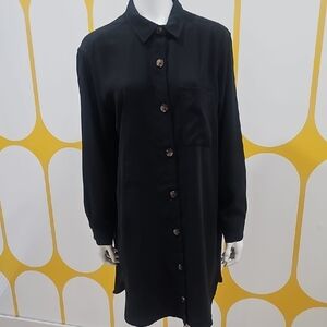 Classic Button Down Hudson North Black Long Sleeve Shirt Dress Office Size L